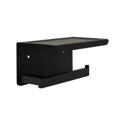 Suport hârtie igienică din inox negru cu poliță pentru telefon/parfum, GJ610