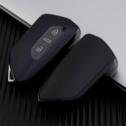 Husă cheie briceag compatibilă VW Golf MK6, 3 butoane, TPU aspect piele, gri