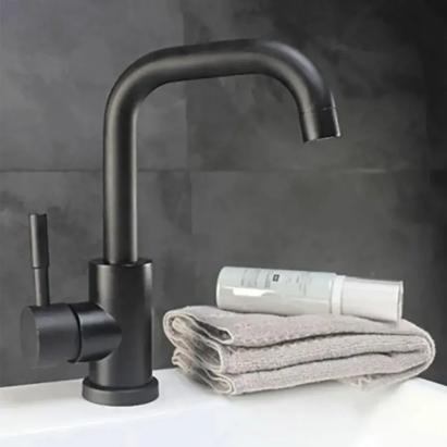 Baterie de lavoar negru mat cu pipă rotativă, inox SUS304, Korman Technik LY008C