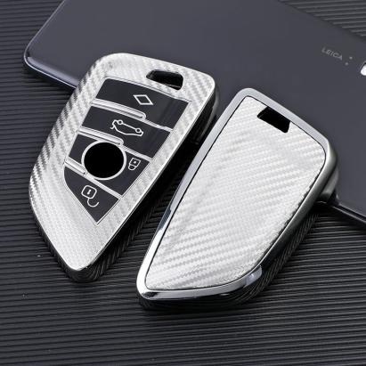 Husă cheie Smartkey BMW Seria G, 4 butoane, carbon silver, TPU+PC
