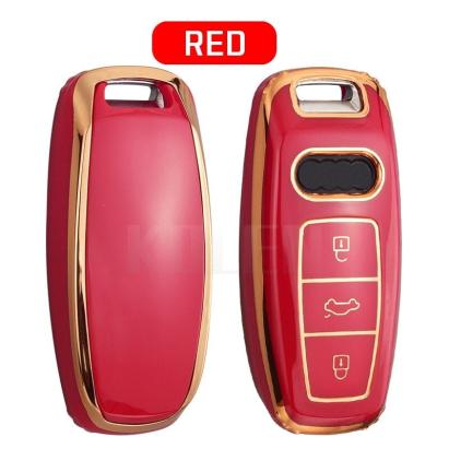 Husă cheie SmartKey Audi Q8/A8, TPU+PC roșu cu contur auriu, model nou
