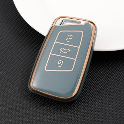 Husă cheie auto SmartKey pentru Passat B8/Arteon, TPU gri-albăstrui cu contur auriu