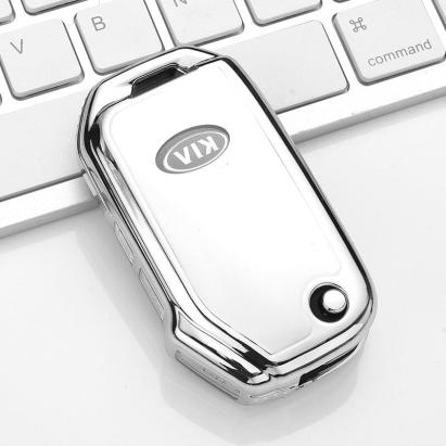Husă cheie Kia tip briceag, 3 butoane, TPU argintiu, protecție premium