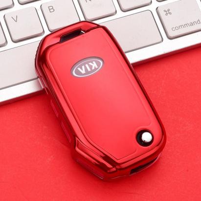 Husă cheie Kia tip briceag, 3 butoane, TPU roșie – protecție premium