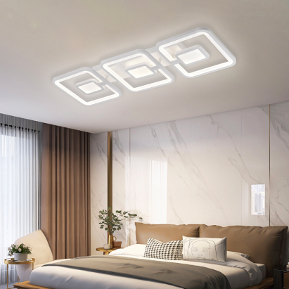 Lustră LED Felix 87W cu telecomandă, 3 pătrate, dimabilă, alb (rece/caldă/neutră)