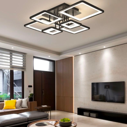 Lustră LED ELLA 120W cu telecomandă, 6 pătrate, dimabilă, negru mat