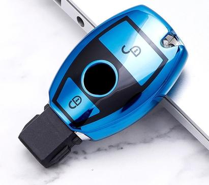 Husă cheie TPU albastră pentru Mercedes-Benz SmartKey 2 butoane, aspect premium