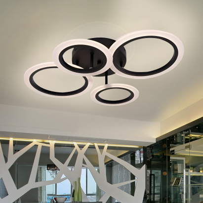 Lustră LED BETTY 43W cu telecomandă, 4 cercuri, dimabilă, negru