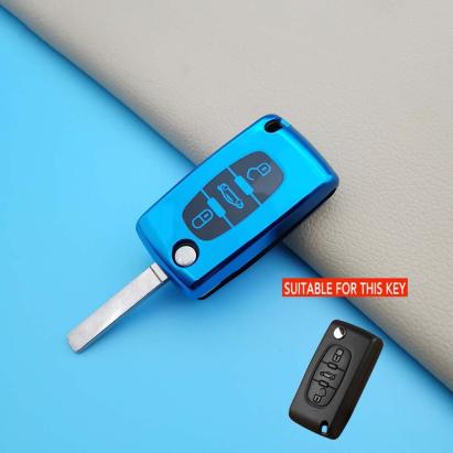 Husă TPU albastră pentru cheie briceag Peugeot 407/Citroen C4 C5, 3 butoane