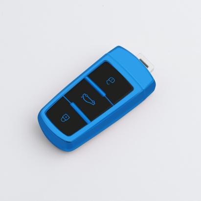 Husă cheie keyless VW Passat B6/B7 (CC), TPU albastru, 3 butoane SmartKey