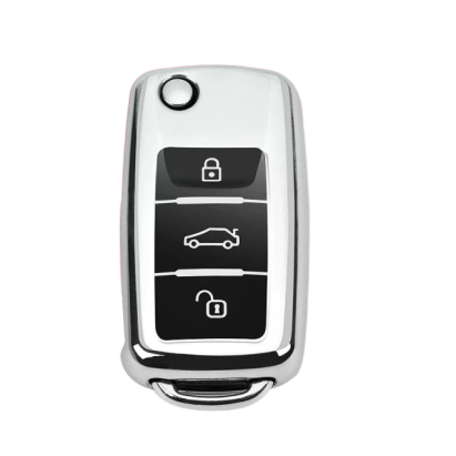 Husă cheie briceag compatibilă VAG, TPU gri, 3 butoane negre, protecție premium