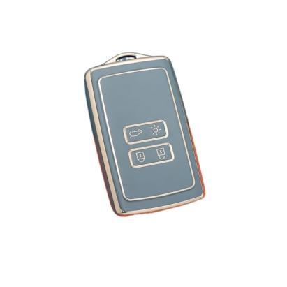 Husă cheie Renault Smartkey 4 butoane din TPU, gri cu contur auriu, design premium