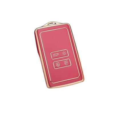 Husă cheie smartkey Renault 4 butoane din TPU, roșu cu auriu, design premium