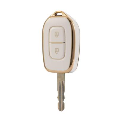 Husă cheie Dacia 2 butoane din TPU, albă cu contur auriu (Logan/Sandero/Duster)