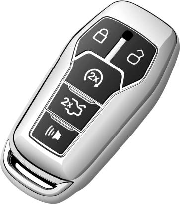 Husa Cheie Compatibila cu Auto Ford Mustang, Smartkey, 5 Butoane, Tpu, Silver