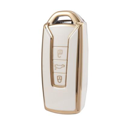 Husă cheie smartkey VW Touareg 2020-2023, TPU alb cu contur auriu, 3 butoane