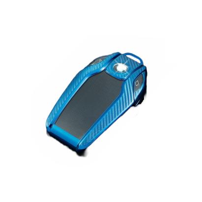 Husă cheie smart BMW cu display, TPU carbon albastru, Seria 7/X5/X6