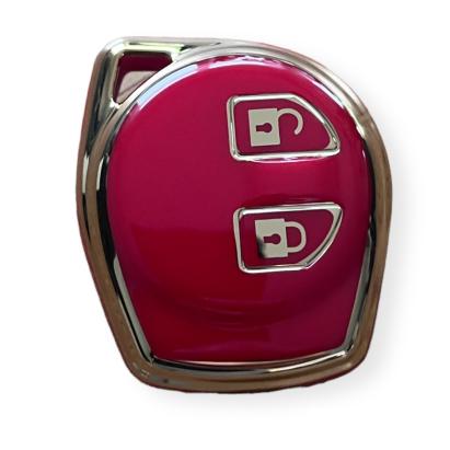 Husă cheie Suzuki compatibilă, 2 butoane, TPU roșu cu contur auriu
