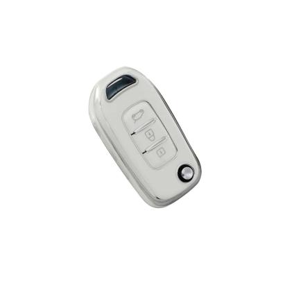 Husă cheie briceag Renault Megane 4/Kadjar/Clio, TPU alb cu contur silver, 3 butoane