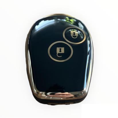 Husă cheie Dacia Logan/Sandero/Duster 2004–2012, TPU premium, 2 butoane, negru cu contur auriu