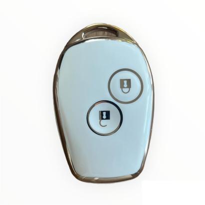 Husă TPU pentru cheie Dacia Logan 2004-2012, Sandero/Duster, 2 butoane, alb-auriu