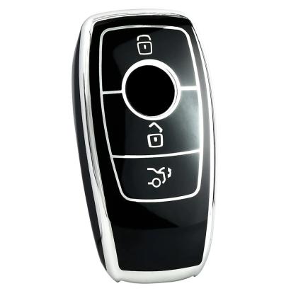 Husă cheie Mercedes SmartKey 3 butoane, TPU premium, neagră cu contur silver
