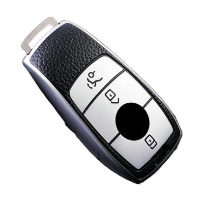 Husă cheie Mercedes SmartKey 3 butoane, TPU cu aspect piele, Silver (model nou)
