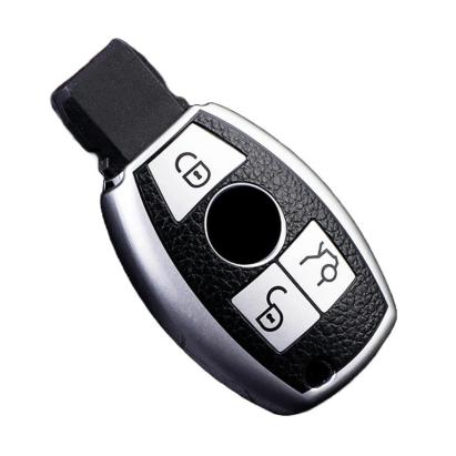 Husă cheie Smartkey pentru Mercedes-Benz, 3 butoane, TPU aspect piele, silver