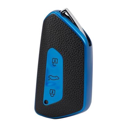 Husă cheie auto VW Golf 8 SmartKey 3 butoane, TPU premium, aspect piele, albastră