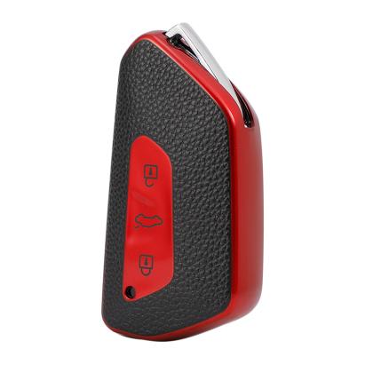 Husă cheie auto SmartKey pentru VW Golf 8/Skoda, TPU aspect piele, roșie
