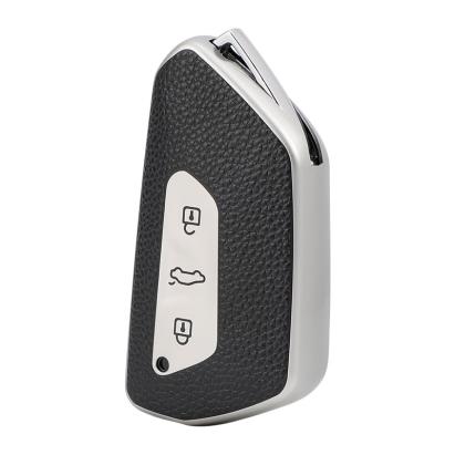 Husă cheie auto VW Golf 8 SmartKey 3 butoane, TPU cu aspect piele, gri