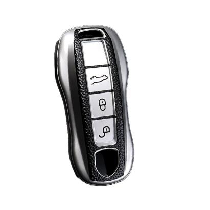 Husă cheie Porsche Smartkey model nou, 3 butoane, TPU aspect piele, gri