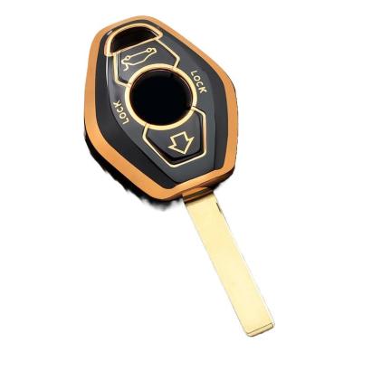 Husă cheie BMW E46/E39 cu 3 butoane, TPU stil diamant, negru cu contur auriu