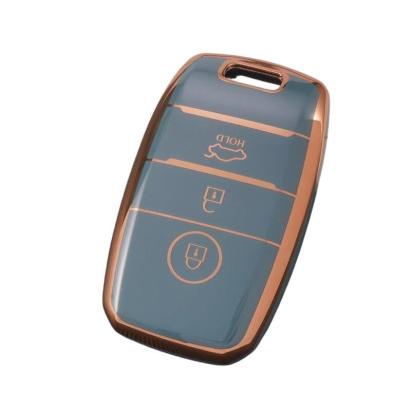 Husă cheie smartkey compatibilă Kia Sportage, TPU gri cu contur auriu, 3 butoane