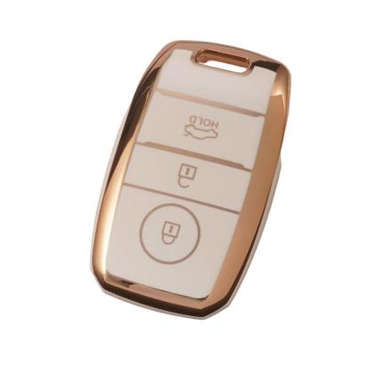 Husă cheie Kia Sportage Smartkey 3 butoane, TPU alb cu contur auriu