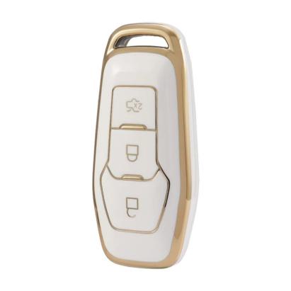 Husă cheie smartkey Ford Ranger/Explorer, 3 butoane, TPU alb cu contur auriu
