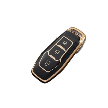 Husă cheie Ford Smartkey 3 butoane din TPU, negru cu contur auriu, compatibilă Ranger/Explorer
