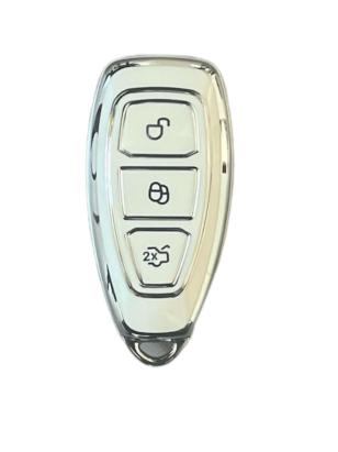 Husă cheie TPU pentru Ford Kuga Smartkey 3 butoane, albă cu contur silver