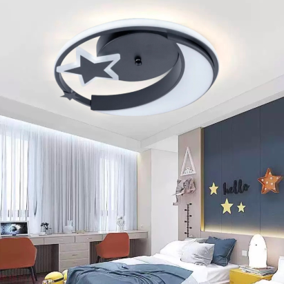 Lustră LED Alyona 44W cu telecomandă, model Lună și Stea, dimabilă, negru