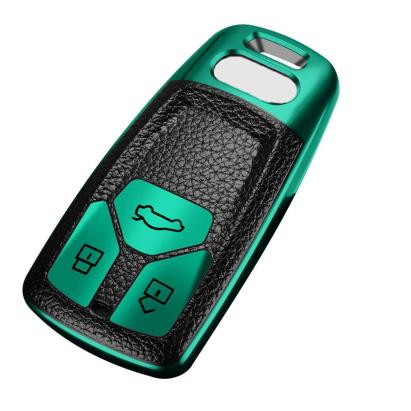 Husă cheie Audi A4 SmartKey din TPU, aspect piele, verde, protecție premium