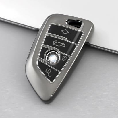 Husă cheie smartkey compatibilă BMW Seria G, 3/4 butoane, TPU gri închis