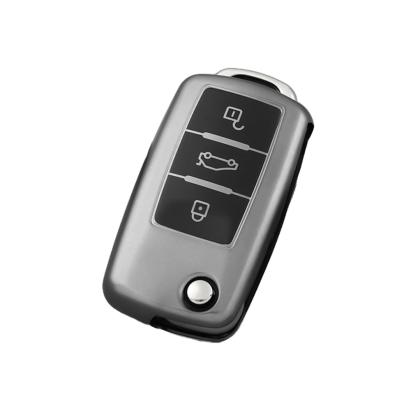 Husă cheie auto briceag VW 3 butoane, TPU gri închis, pentru Golf MK5/MK6, Passat B5.5