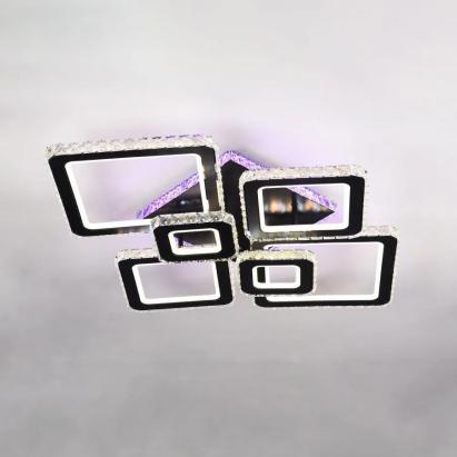 Lustră LED TERRANO RGB 288W cu telecomandă, 6 pătrate, cristale, negru