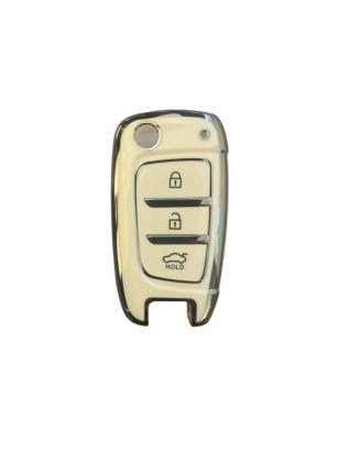 Husă cheie Hyundai tip briceag, TPU alb cu contur silver, 3 butoane (2017+)
