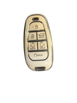 Husă cheie TPU pentru Hyundai Tucson 2022–2024 Smartkey, 6 butoane, alb cu contur silver