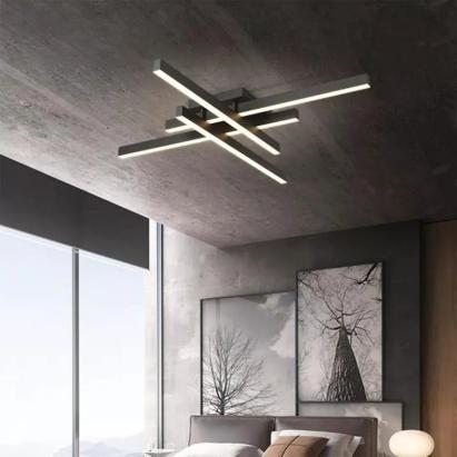 Lustră LED MORA 80W liniară, 4 elemente, dimabilă, cu telecomandă, neagră
