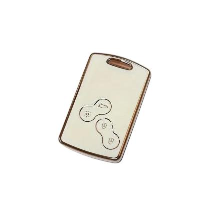 Husă cheie Renault Keyless TPU alb cu contur auriu, 4 butoane (Captur/Clio 4/Koleos)