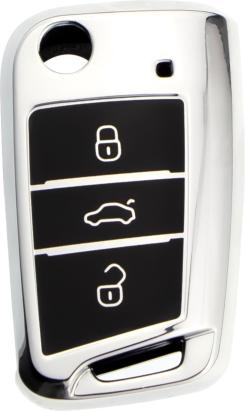 Husă cheie auto briceag pentru Golf MK7, 3 butoane, TPU gri cu butoane negre