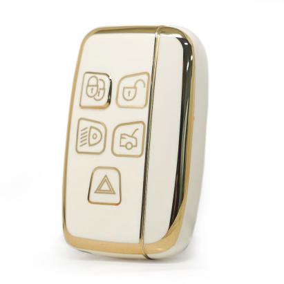 Husă cheie smartkey Land Rover Range Rover, 5 butoane, TPU alb cu contur auriu