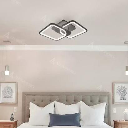 Lustră LED ZOE 27W cu telecomandă, 2 pătrate, dimabilă, negru mat